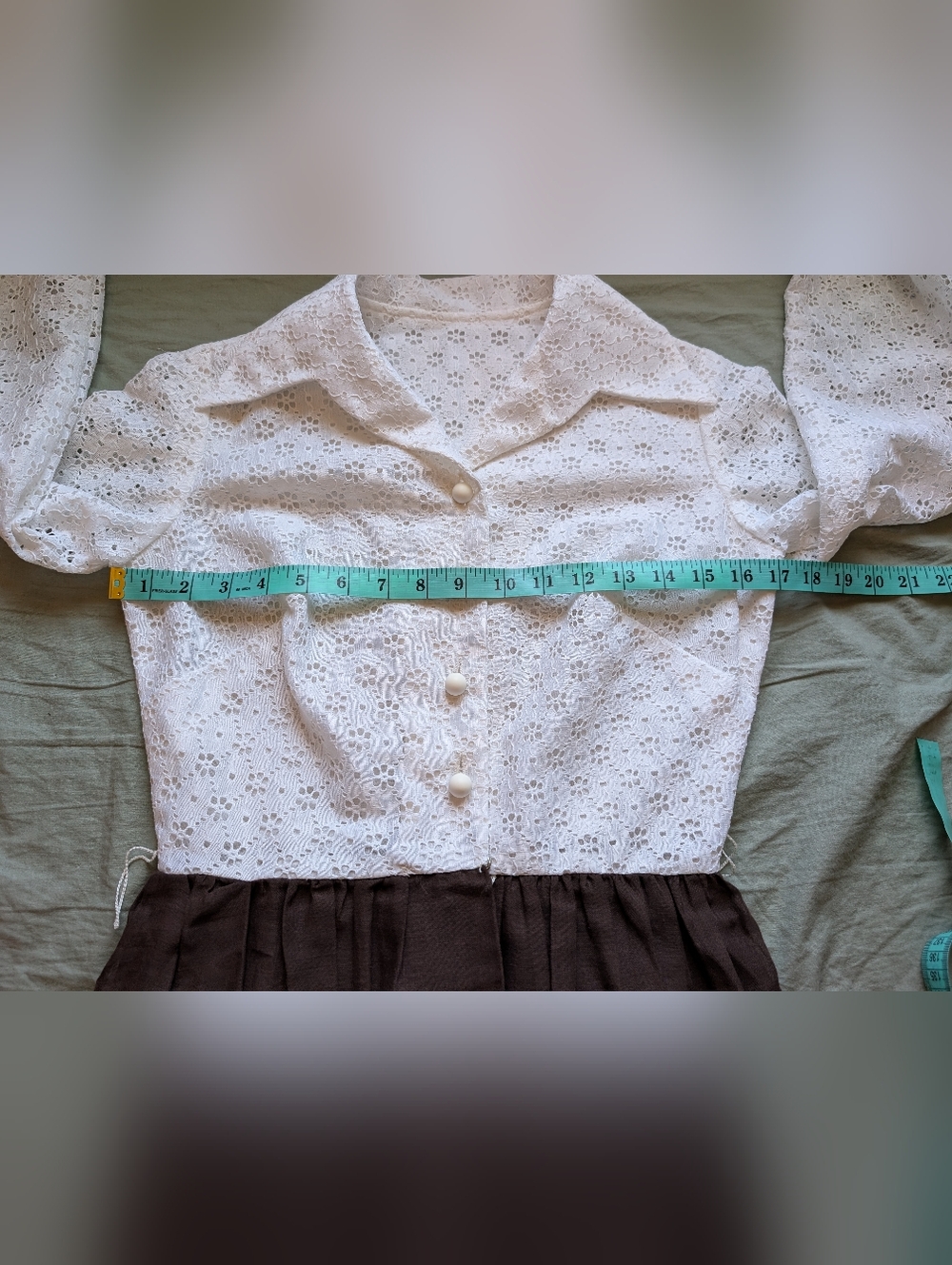 Vintage Toni Todd Lace Accent Dress W10 Brown/White - Picture 5 of 9
